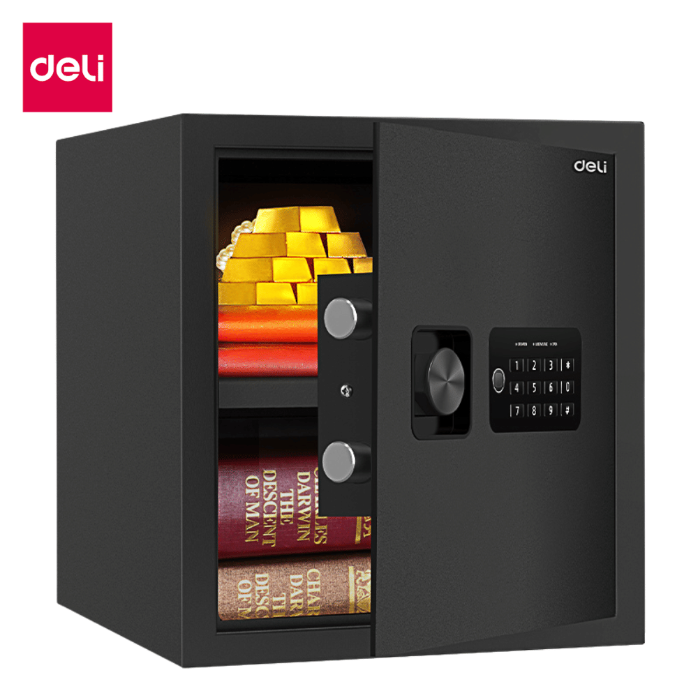 ตู้เซฟนิรภัย 10กก. DELI ET533-BK-01 ปลดล็อคด้วยรหัส 33X33X36ซม. สีดำ_0